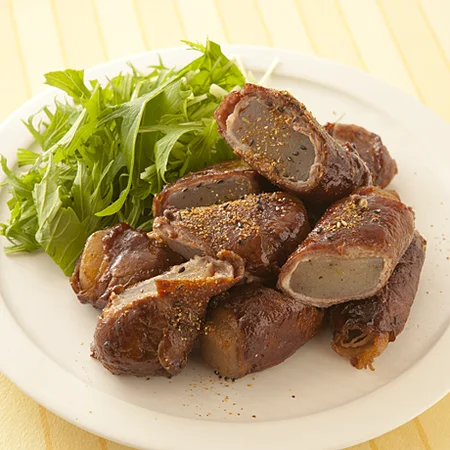 こんにゃくの牛肉巻き照り焼き