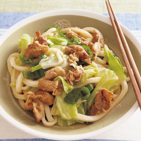 豚のおろし玉ねぎのレンチン焼きうどん