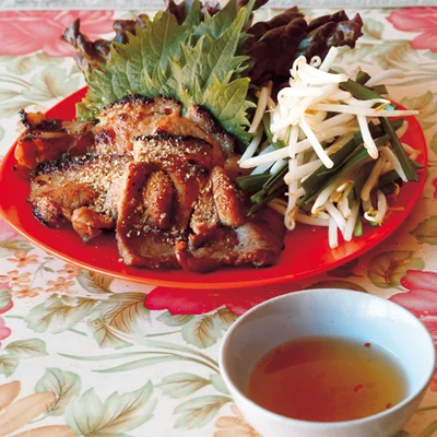 豚のつけ焼きもやしマリネ添え