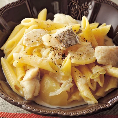 たらじゃがのミルクスープパスタ