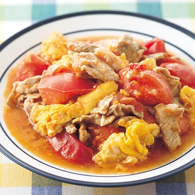 豚肉とトマトの中華風卵炒め
