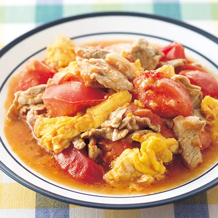 豚肉とトマトの中華風卵炒め