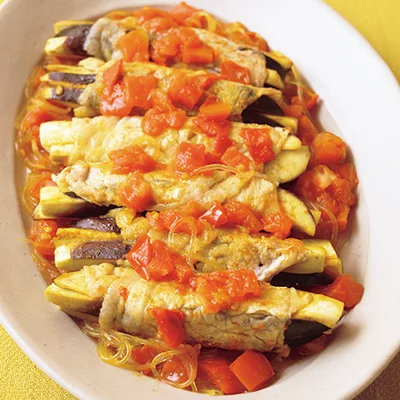 「肉巻きなすのトマトカレーソース」の太らない献立