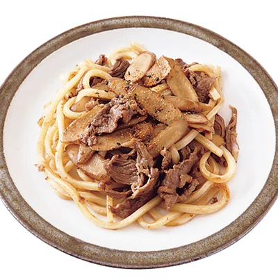 牛ごぼうのオイスター煮の焼きうどん