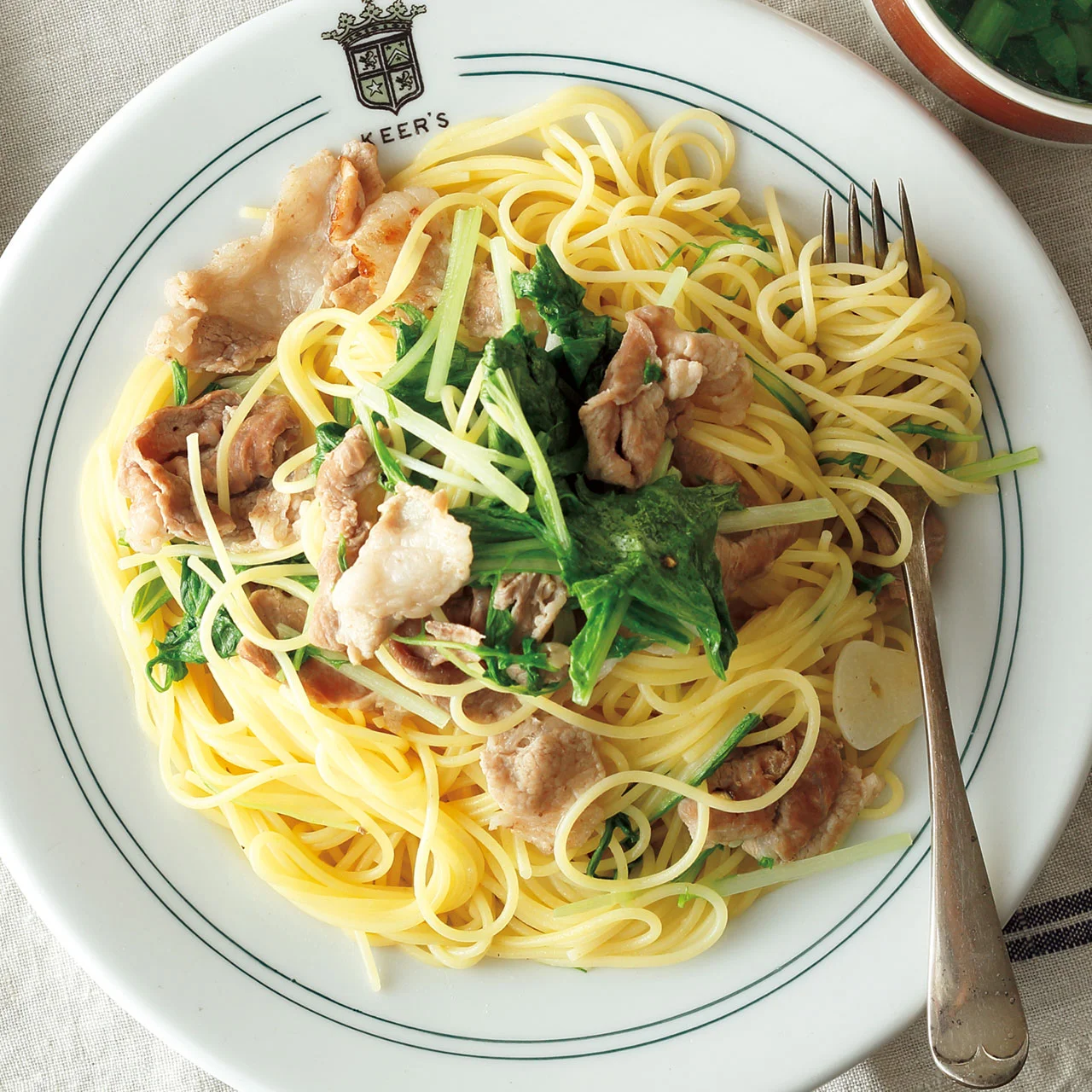 豚肉と水菜のパスタ