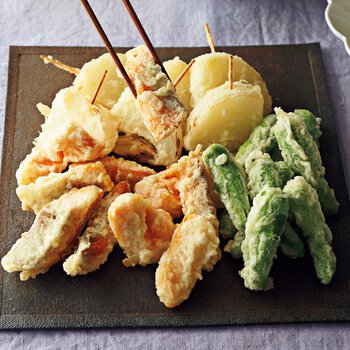 鮭と新玉ねぎの天ぷら