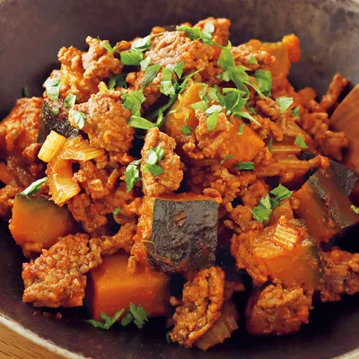 「ひき肉とかぼちゃのケチャップ煮」の献立