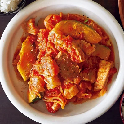 「豚肉とかぼちゃのトマト煮」の献立