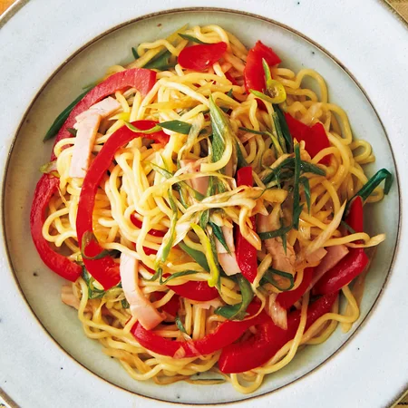 ハムとパプリカのねぎあえ麺