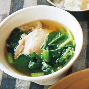 小松菜と落とし卵のスープ