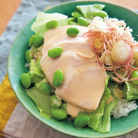 チキンと枝豆のマヨポン酢ぶっかけご飯