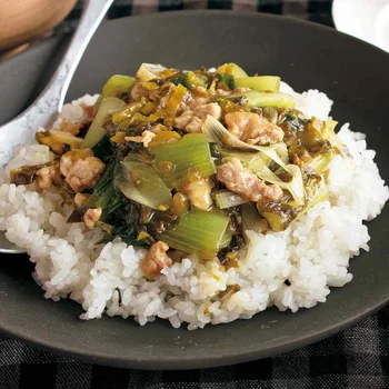 豚肉と高菜漬けのあんかけご飯