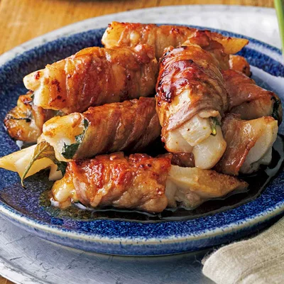 もちと長いもの甘辛肉巻き