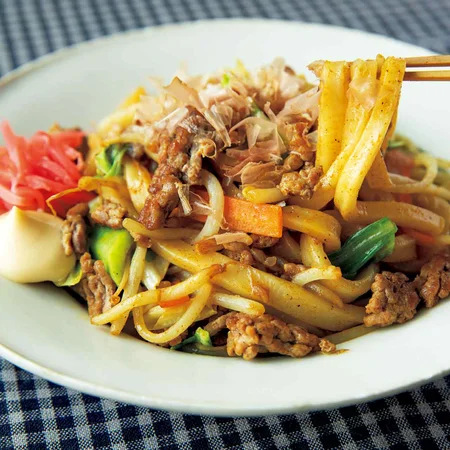 カレーお好み焼き風焼きうどん