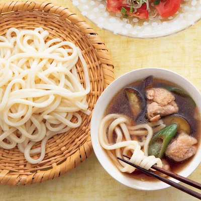 とり肉となすのつけうどん