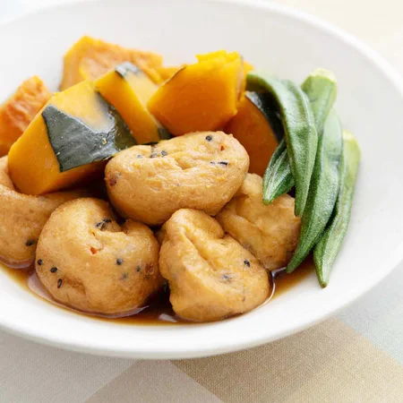 かぼちゃとオクラとがんもの煮もの