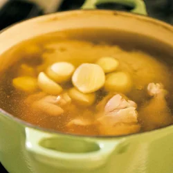 本来は生のもち米だけど、ご飯で代用！ご飯は洗って加えると焦げつきにくい！