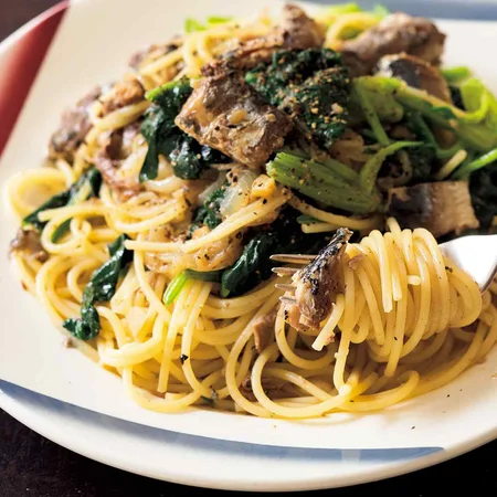 いわしとほうれん草のパスタ
