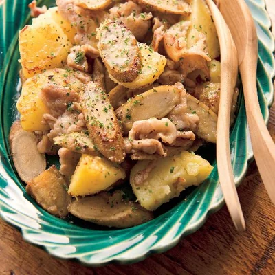 ごぼうと豚バラの照り塩バター