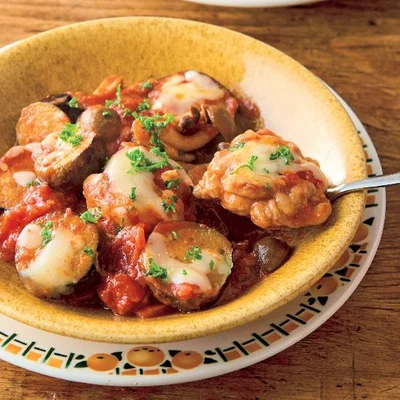 なすと豚こまだんごのトマト煮