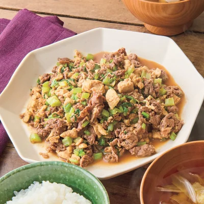 牛肉とかぶの葉のけんちん炒め