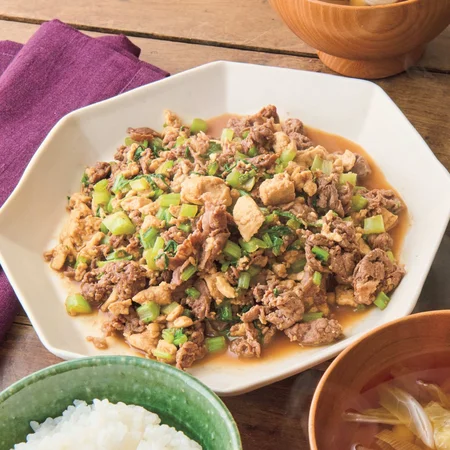 牛肉とかぶの葉のけんちん炒め