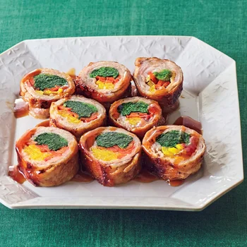 豚バラの彩り肉巻き照り焼き