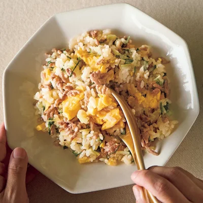 「豚ひき肉と水菜の卵チャーハン」の献立