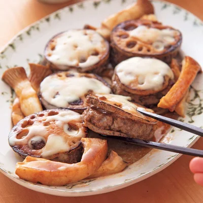 れんこんの肉はさみチーズ照り焼き