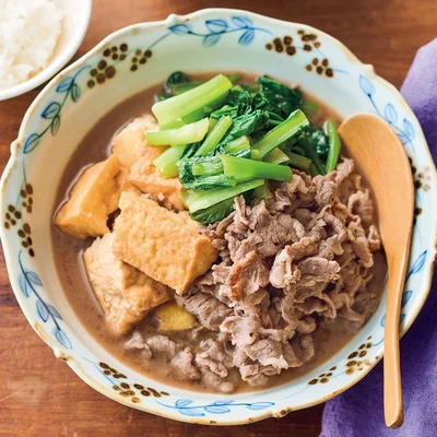小松菜と厚揚げの牛すき煮