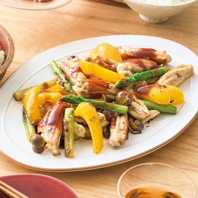 とり手羽中とアスパラのBBQソース