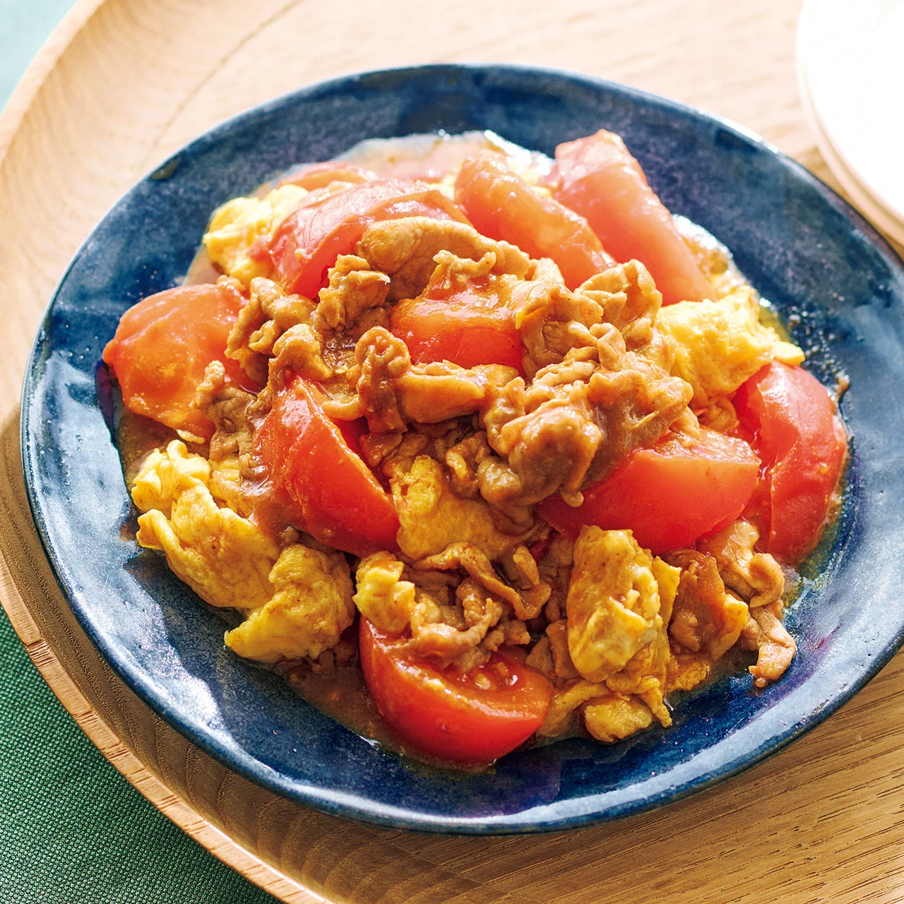 豚こまとトマトのスパイシー卵炒め