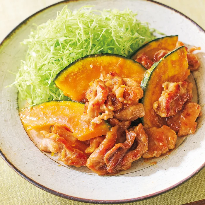 豚こまとかぼちゃのしょうが焼き