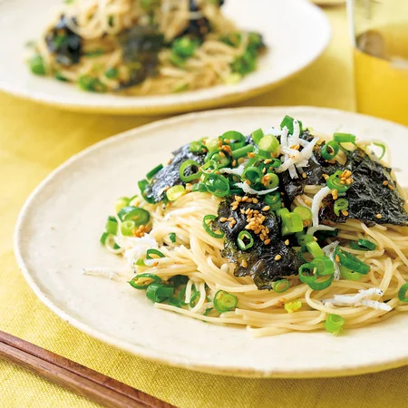 韓国のりとしらすのあえそうめん