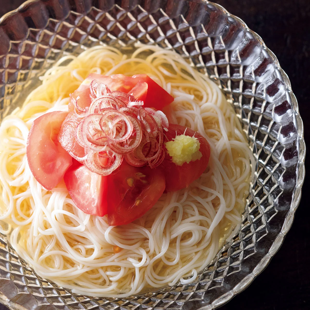 トマトの土佐酢漬けでそうめん