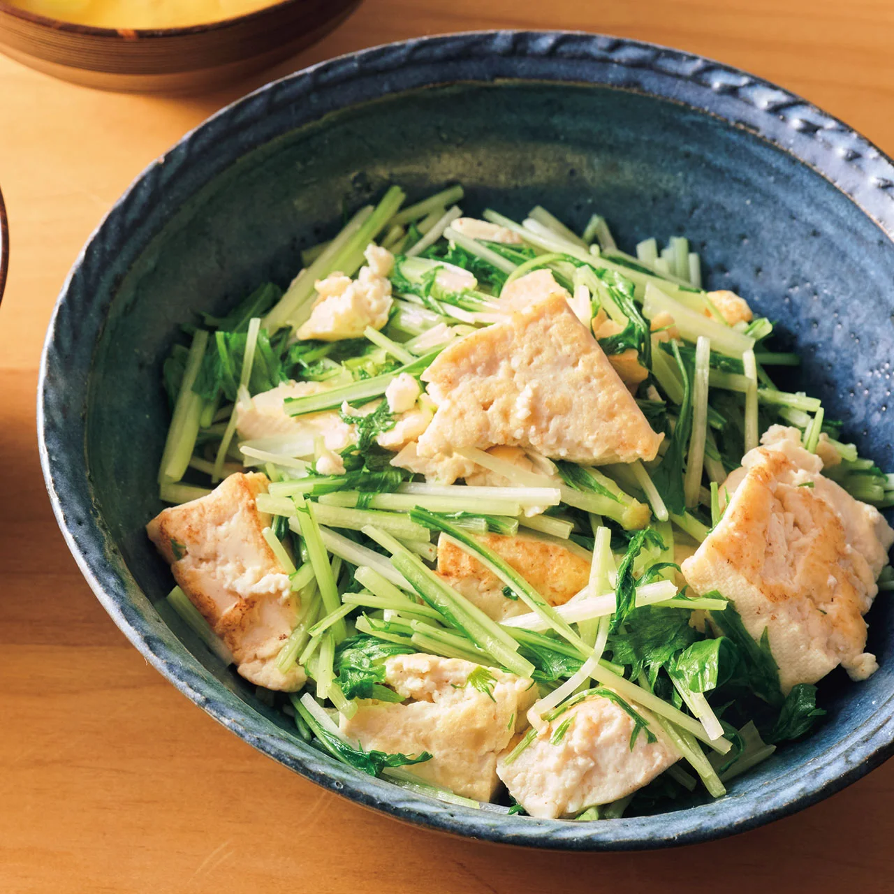 豆腐と水菜の塩炒め
