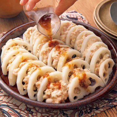 ひき肉とれんこんのはさみ蒸し