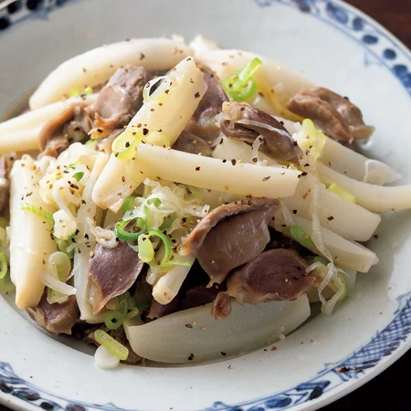 砂肝とれんこんのねぎ塩炒め