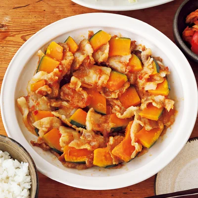 「豚バラとかぼちゃのレンジ蒸し」の献立