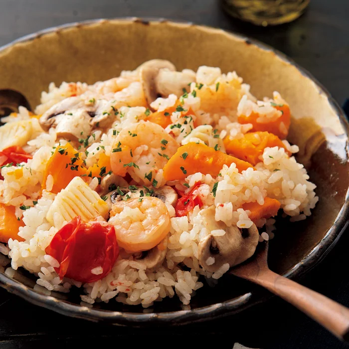 まるごとにんじんのシーフードピラフ
