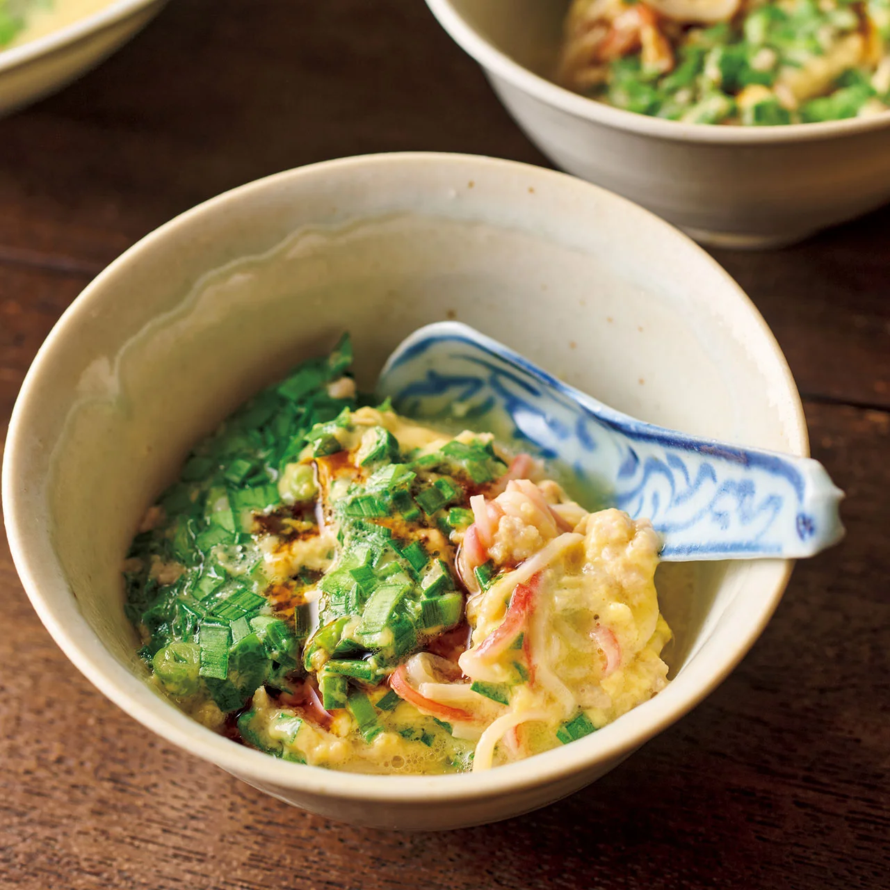 かにかまとにらのふわふわ茶碗蒸し