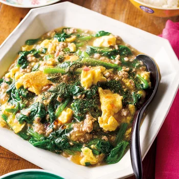 麻婆ほうれん草卵