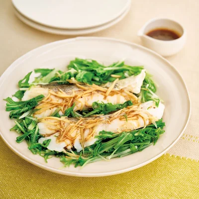 白身魚と水菜のレンジ蒸し