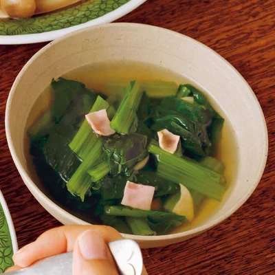 小松菜とハムのスープ