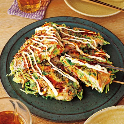 「豚肉と豆苗の簡単お好み焼き」の献立