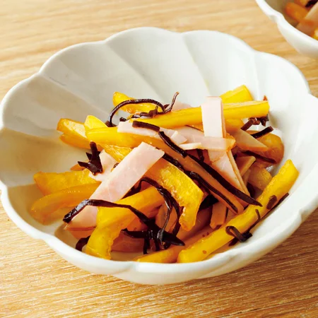 パプリカとハムの塩昆布あえ