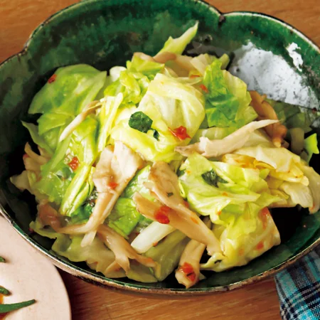春キャベツとまいたけの梅しそあえ