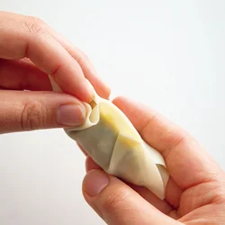 餃子の皮であんを包む