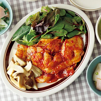 「豚肉のソテー にんにくバーベキューソース」の献立