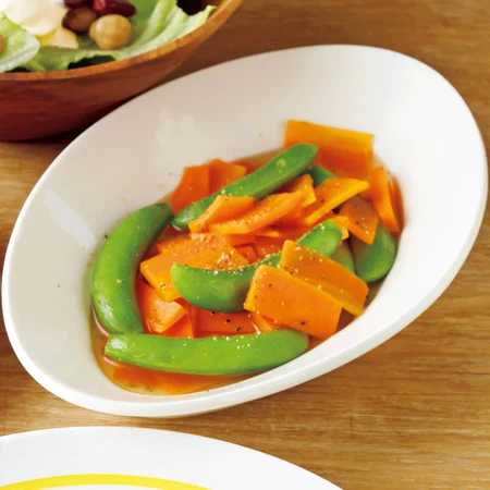 スナップえんどうとにんじんの洋風煮びたし